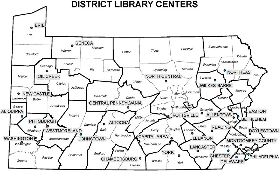 Images of PA map showing District Library Centers